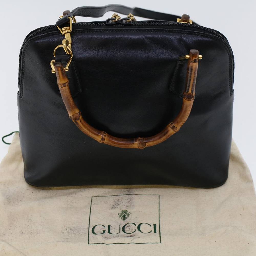 GUCCI Bamboo Hand Bag Leather 2way Black Auth 45974 - Picture 12 of 16